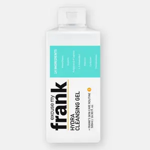 Excuse My Frank Hydra Cleansing Gel - Single Item, Oligo Hyaluronic Acid, Lightweight Effective Formula, 500ml, for Adults' Dry Skin, Daily Facial Cleansing, Deep Hydration