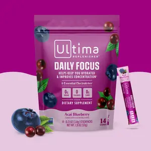 Ultima Replenisher Daily Focus Daily Electrolyte Drink Mix – 14 Sugar-Free Hydration Packets with 6 Key Electrolytes, Caffeine & L-Theanine