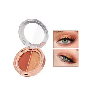 Double Color Eye Shadow Palette, High Pigment Makeup, Matte Shimmer Metal, Waterproof & Durable (01#Sunset Orange)