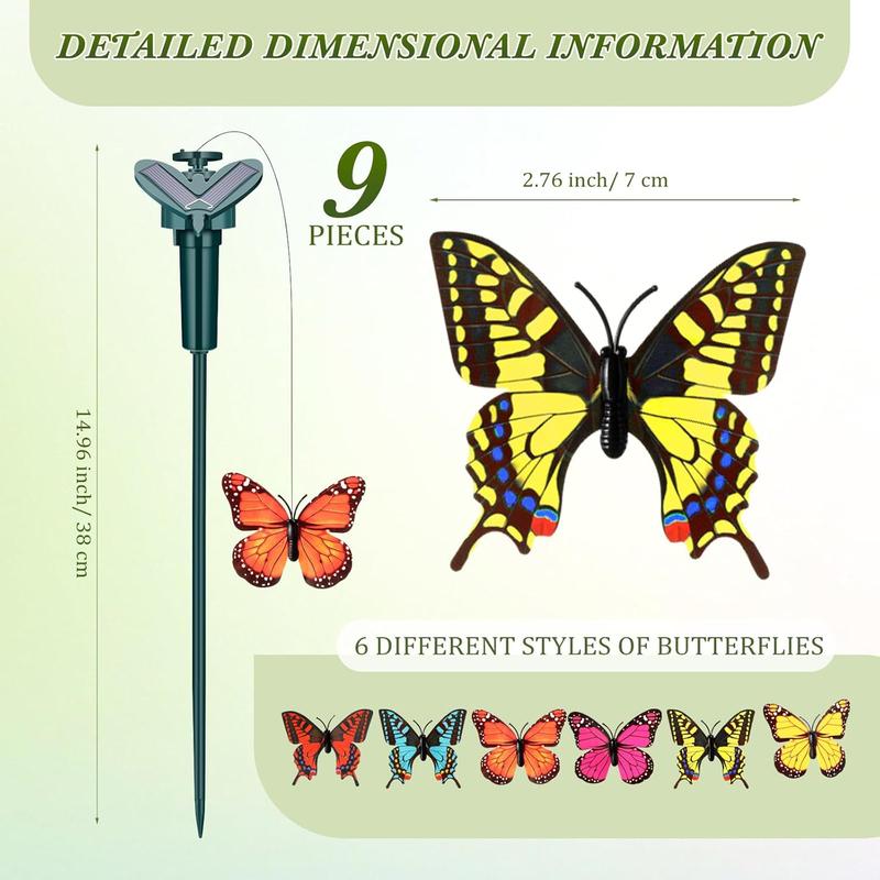 9 Pcs Solar Flying Butterflies Moving Fluttering Butterflies Waterproof Garden Stakes Decorations for Home Yard Pathway Garden Landscape Outdoor Indoor Centerpieces Decorations
