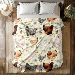 chicken pattern blanket, soft warm throw blanket, air-conditioned room blanket, room accessories warm nap blanket for home office travel camping, room decor, animal blankets