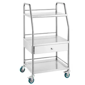 VEVOR Lab Serving Cart,  3 Layers Stainless Steel Utility Rolling Cart, Medical Cart with A Drawer, Dental Utility Cart with Lockable Wheels, for Laboratory, Hospital, Dental Use
