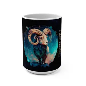 Aries Mug 15oz Ceramic Coffee - Reusable Tea Cup with Washable Design for Versatile Use Drinkware