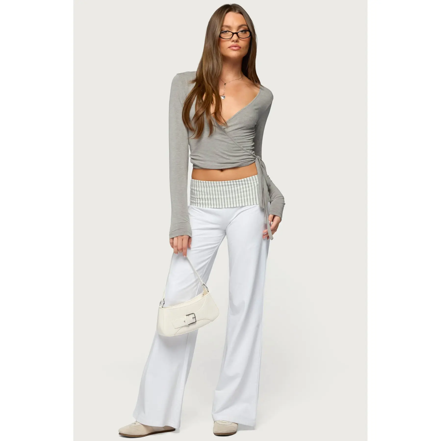 Meshey Striped Foldover Pants