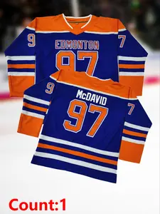 Men's Letter Embroidery Ice Hockey Jersey, Vintage Loose-fit V-neck Long Sleeve Sportswear, Athletic Activewear, Sports Top for Party & Training