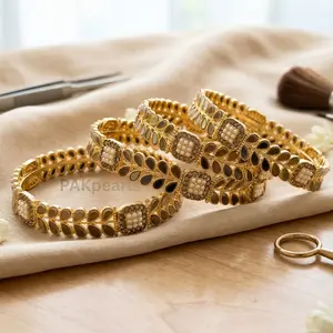 Mirror Kundan Bangles Set 4 Piece Traditional Indian Pearl Jewelry Gold Tone