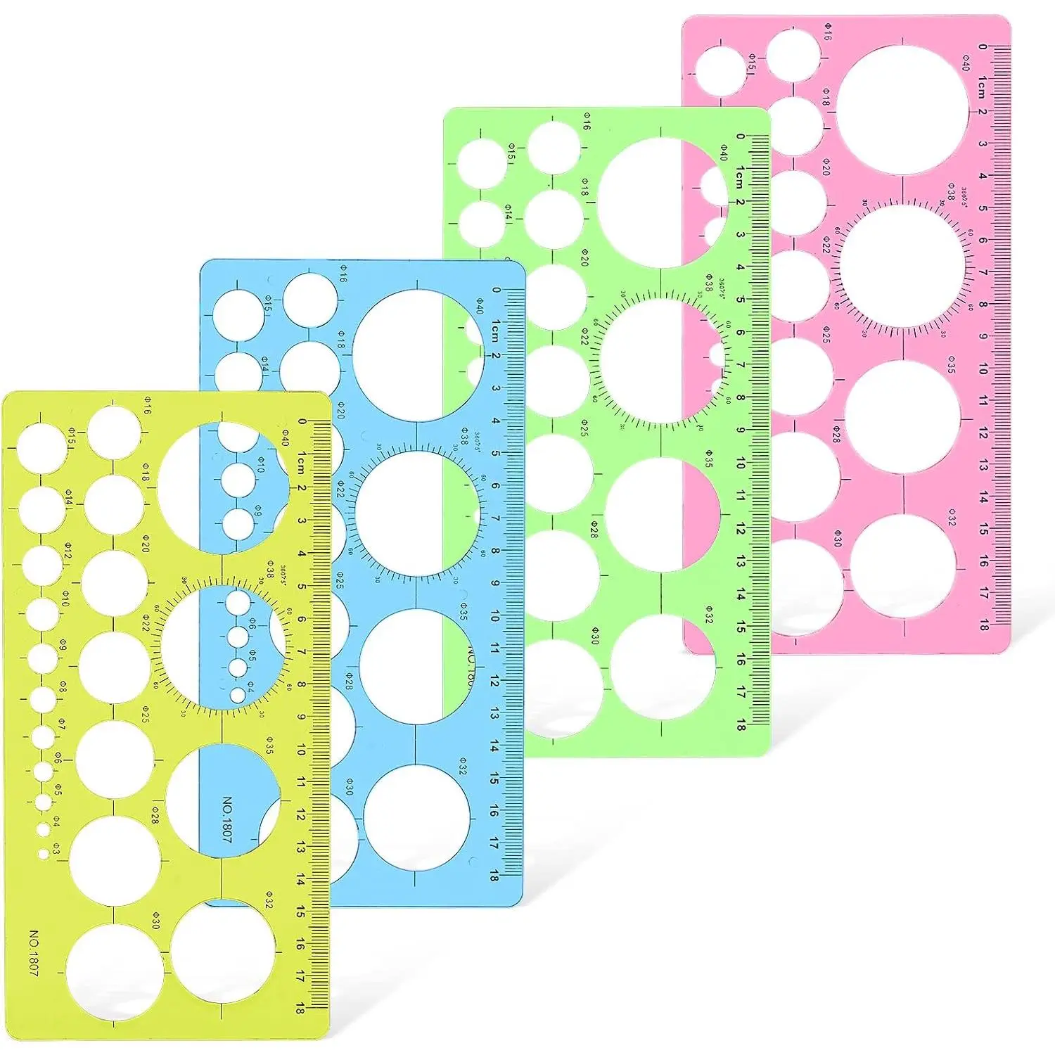 4 Pcs Circle Template for Drawing, Circle Stencils Drafting Tools Set Digital Measuring Rulers for Office School Building Formwork Drawings