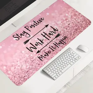Pink Glitter Inspirational large-sized gaming mouse pad, motivational desktop protection pad, anti-slip rubber lock edge high-definition printing, suitable for computers, laptops, offices, homes, schools, as a gift for family and friends