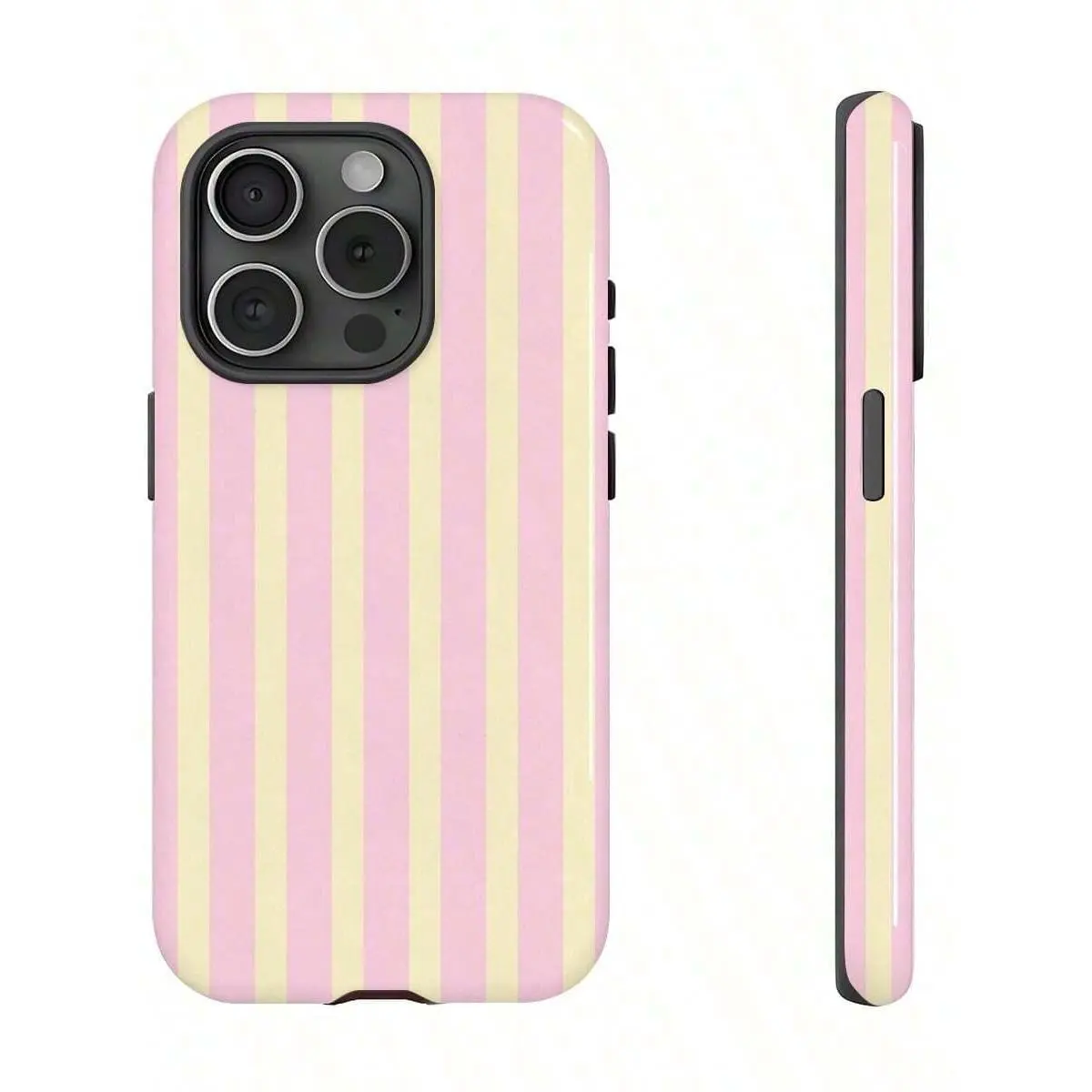 Pastel Aesthetic Vertical Striped 2-In-1 Smartphone Case - Blush Pink & Light Yellow, Compatible with iPhone 11/12/13/14/15/16, Pro Max, Plus & Other Handheld Cellphone Devices, Protective Shell