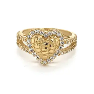 14K Gold Women's Heart Nugget Ring with CZ Stone💎