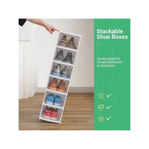 6-Tier Space-Saving Foldable Shoe Storage, Clear Door Stackable Shoe Rack, Sturdy Clear Plastic Organizer for Home