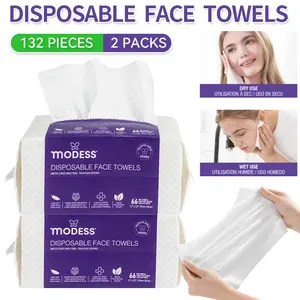 MODESS 2 Packs(132 Sheets) Thickened Ultra-Soft Disposable Face Towels, Reusable Facial Cleansing Towel For Wet & Dry Use, For Sensitive Skin, Effective Makeup Removing, Cleansing, And Traveling Essentials