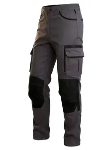 Men's Patchwork Tactical Work Pants, Multi-Pocket Design, Knee Elastic Material, Thick Fabric with Knee Pockets, All Seasons Wear