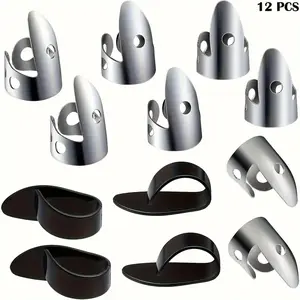 12-Piece Steel Finger Picks Set, Includes Stainless Steel & Thumb Picks, Adjustable Metal Finger Picks for Guitar, Banjo & More