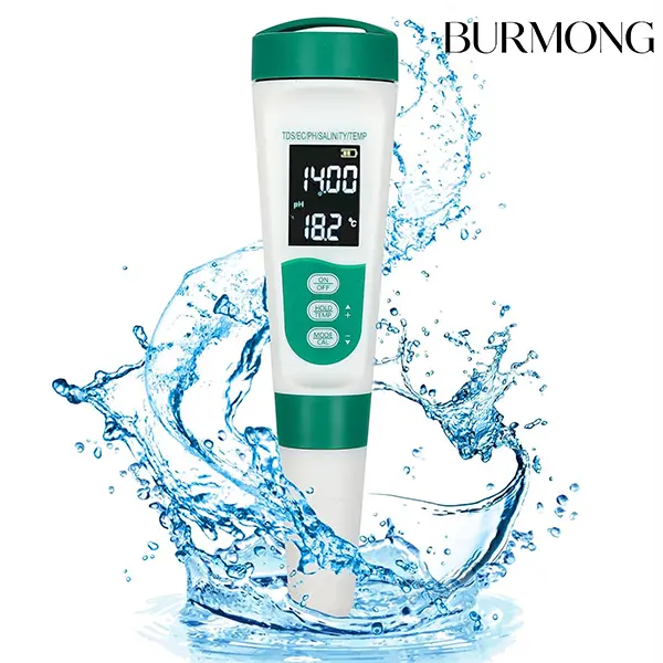 5-in-1 Digital Water Quality Tester with Backlit Screen – High-Precision (pH, EC, TDS, Salinity, and Temperature) – Suitable for Water Quality Testing and Maintenance in Drinking Water, Aquariums, and Swimming Pools.