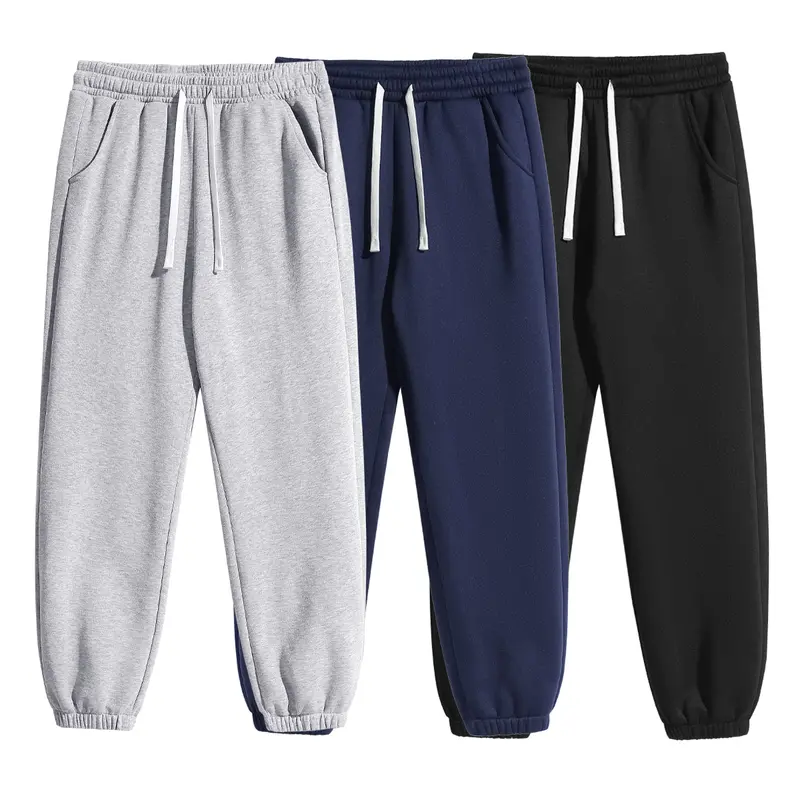 Men's sweatpants Solid Color Basic with Elastic Ankle Cuffs Fleece Lined Autumn Winter Men's Drawstring Warm Sweatpants Suitable for Sports and Casual