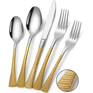 Hammered   Silverware Set,20  Modern Flatware Set Service for 4,Mirror Polished Stainless Steel Cutlery Set Utensil Set Tableware,Kitchen  Forks Spoons Set,Dishwasher Safe