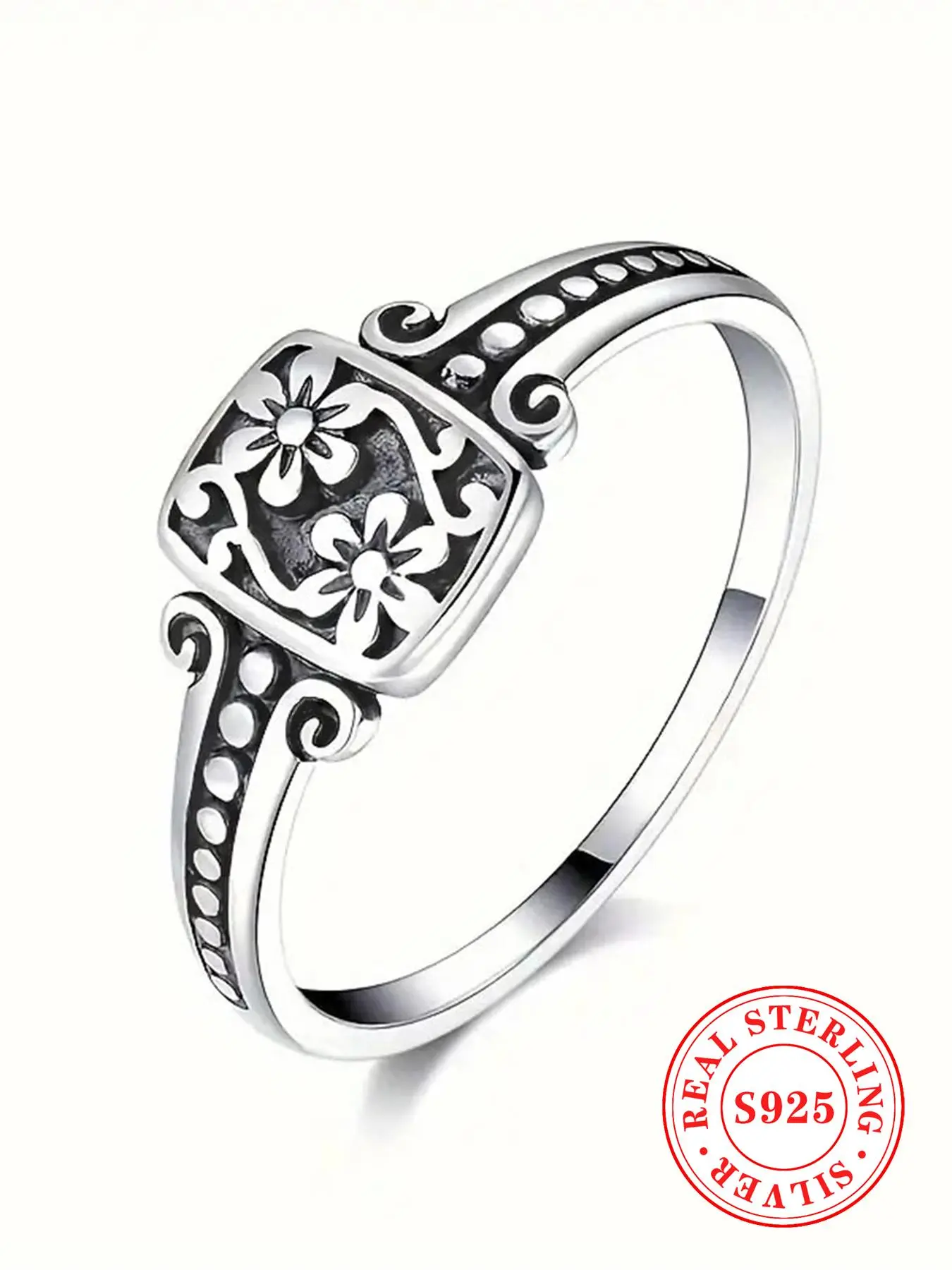 S925 Sterling Silver Vintage Style Flower Design Ring, Fashion Jewelry for Women, Jewelry for Party, Daily Decor, Everyday Ring, Birthday Gift, Vintage Embossed Ring, Fashion Rings
