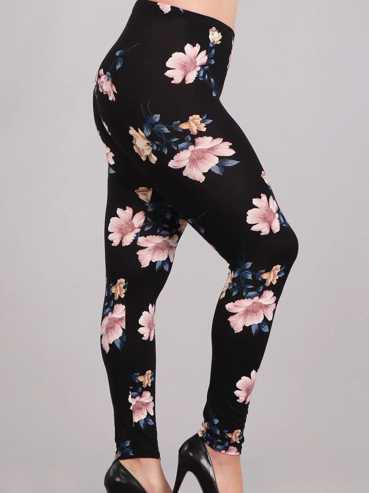 Women's Plus Size Fit Floral Printed Leggings - Soft Stretch Spandex Fabric, Everyday Wear Bottoms