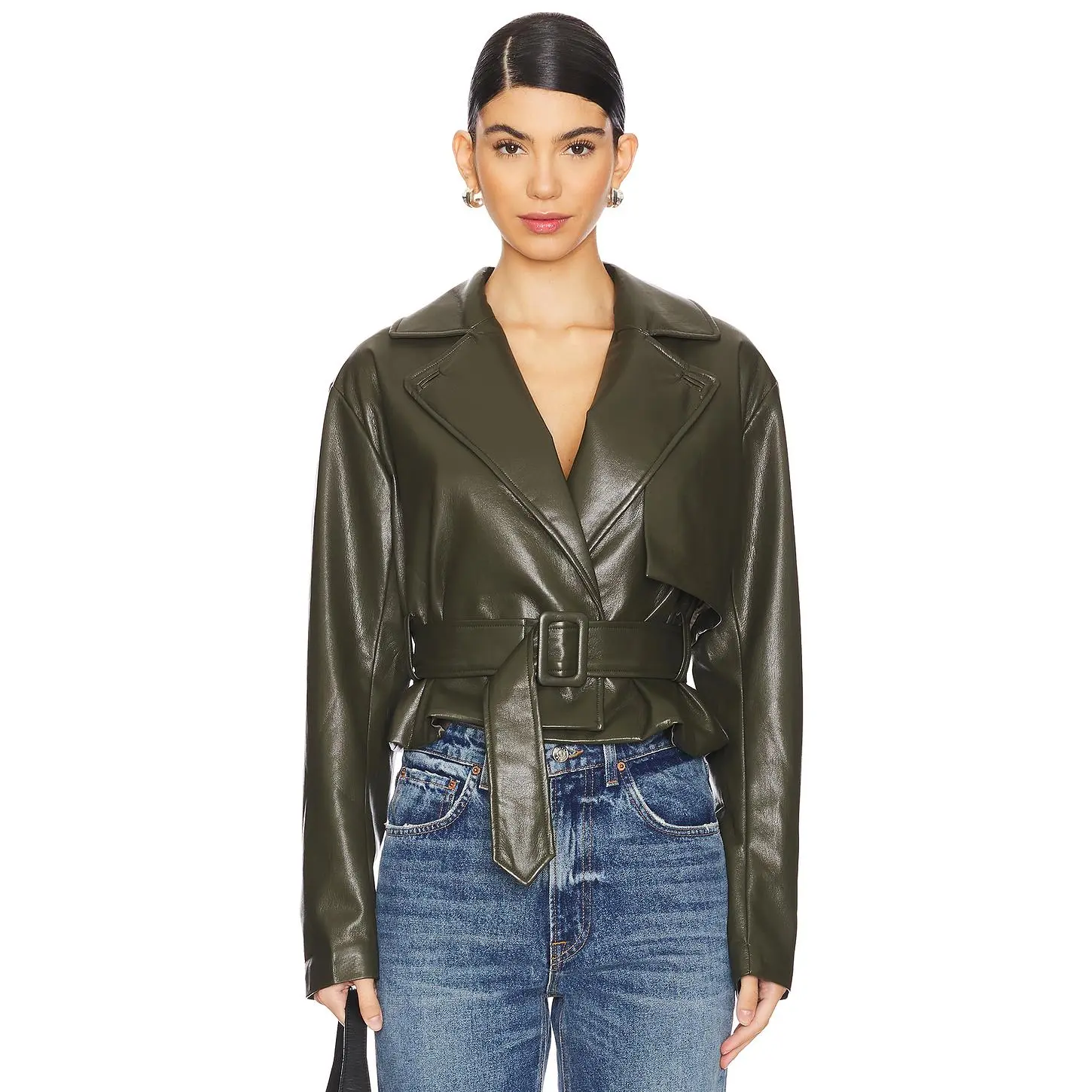 House of Harlow 1960 x REVOLVE Liv Faux Leather Jacket in Olive Green