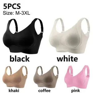 5-Pcs Solid Color Push Up Wireless Bra, Comfortable Breathable Lingerie For Everyday Wear