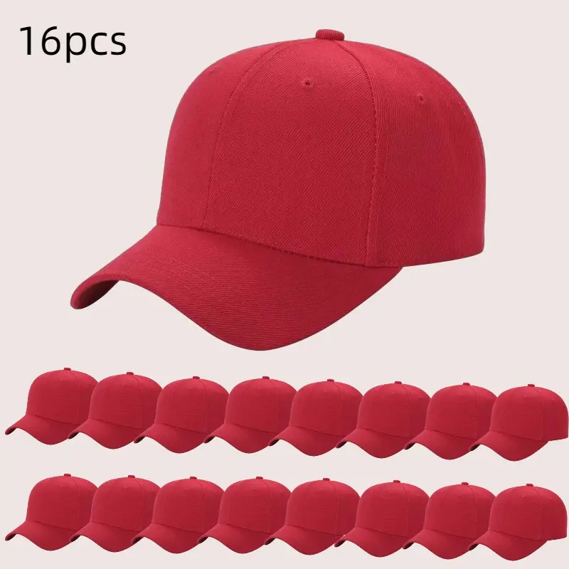 16 Pack 6 Panel Curved Brim Twill Fabric Baseball Dad Hats Bulk Multipack, Adjustable Breathable Soft Unisex Classic Headwear, Trendy Daily Accessory for Outdoor Sports Travel Camping Driving Walking Shopping Casual Summer All Occasion Outfits