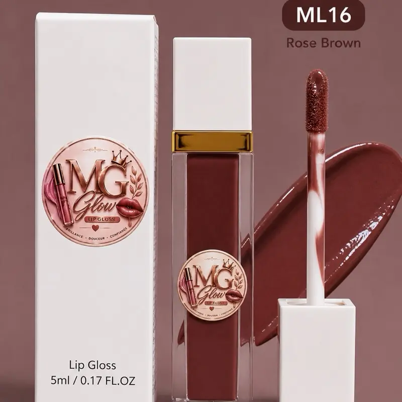 MG Glow Lip Gloss – ML16 Rose Brown | High Shine | Non-Sticky | Long Lasting Creamy It