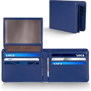 Wallet For Men Bifold Blue RFID Blocking Slim Faux Leather Wallets Card Holder Front Pocket Minimalist Men Accessories With  Box