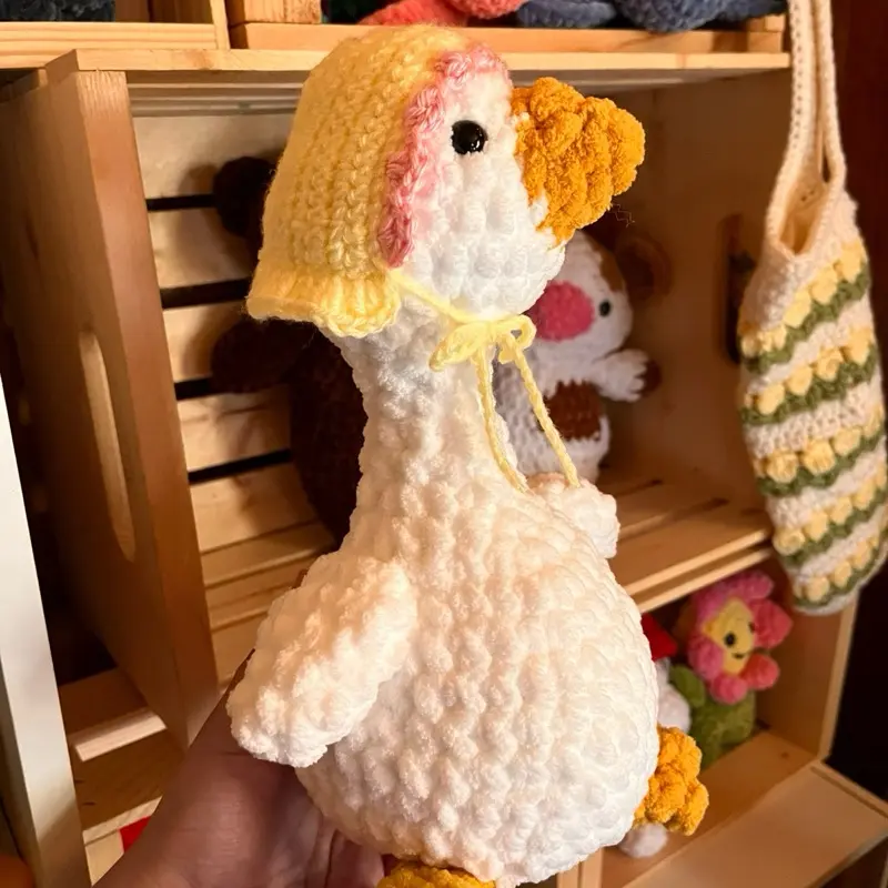 Handmade Crochet Goose with a Bonnet Plush