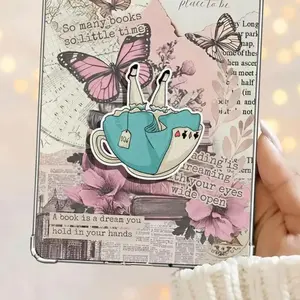 Vintage Teacup Alice Phone Grip, Wonderland Bookish E-reader Holder, Whimsical Aesthetic Accessory for Kindle, Mad Hatter Tea Party Stand, Bibliophile Fairytale Gift