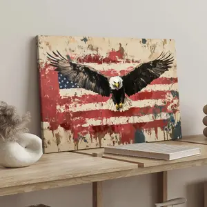 1 Count wood frame canvas, Flying Eagle & American Flag Art poster, Fashion poster, Exquisite bedroom mural, modern art decoration, Modern Art Design, suitable for hallway wall decoration, ideal gift, waterproof, print