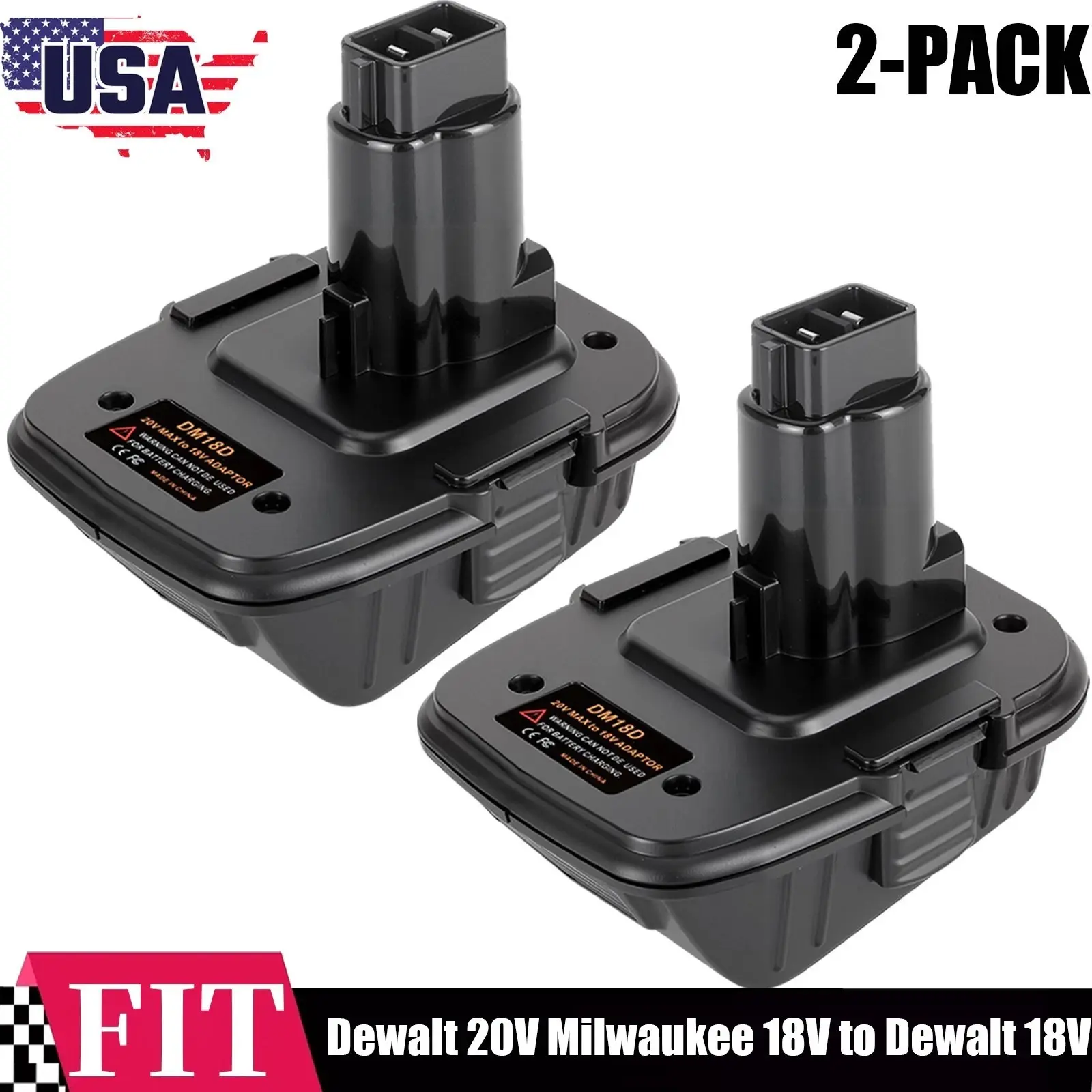 DCA1820 Lithium Rechargeable Battery Adapter, 2/1 Packs, Compatible with Dewalt 20V Batteries (DCB200, DCB204, DCB206) for 18V Cordless Power Tools