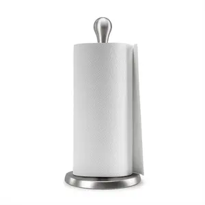 Umbra Tug Paper Towel Holder - Modern Stand Up Design with Weighted Base for Stability - Easy One-Handed Tear - Patented Curved Rubber Spine - 6.5 x 6.5 x 13.5"