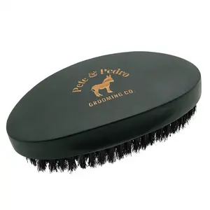 Military Style Oval Hair & Beard Brush - Shape, Smooth, Tame & Groom Hair & Beards | 2,000+ Natural Boar Bristles | Curved Black Wood Handle, Static-Free Design | Ideal For Short, Medium & Coarse Hair