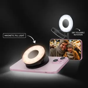 JOYTUTI 2 in 1 Foldable Magnetic Phone Holder Rechargeable Filling Light Travel Makeup Smartphone Portable Desktop Selfies Video Selfie Light