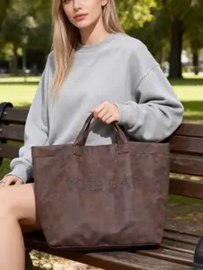 Women's Large Capacity Soft PU Commuter Tote Bag, Fashion Tote Bag, Casual Letter Print Shoulder Bag,Handbag, Ideal for Commuting and Travel, Perfect Gift Idea