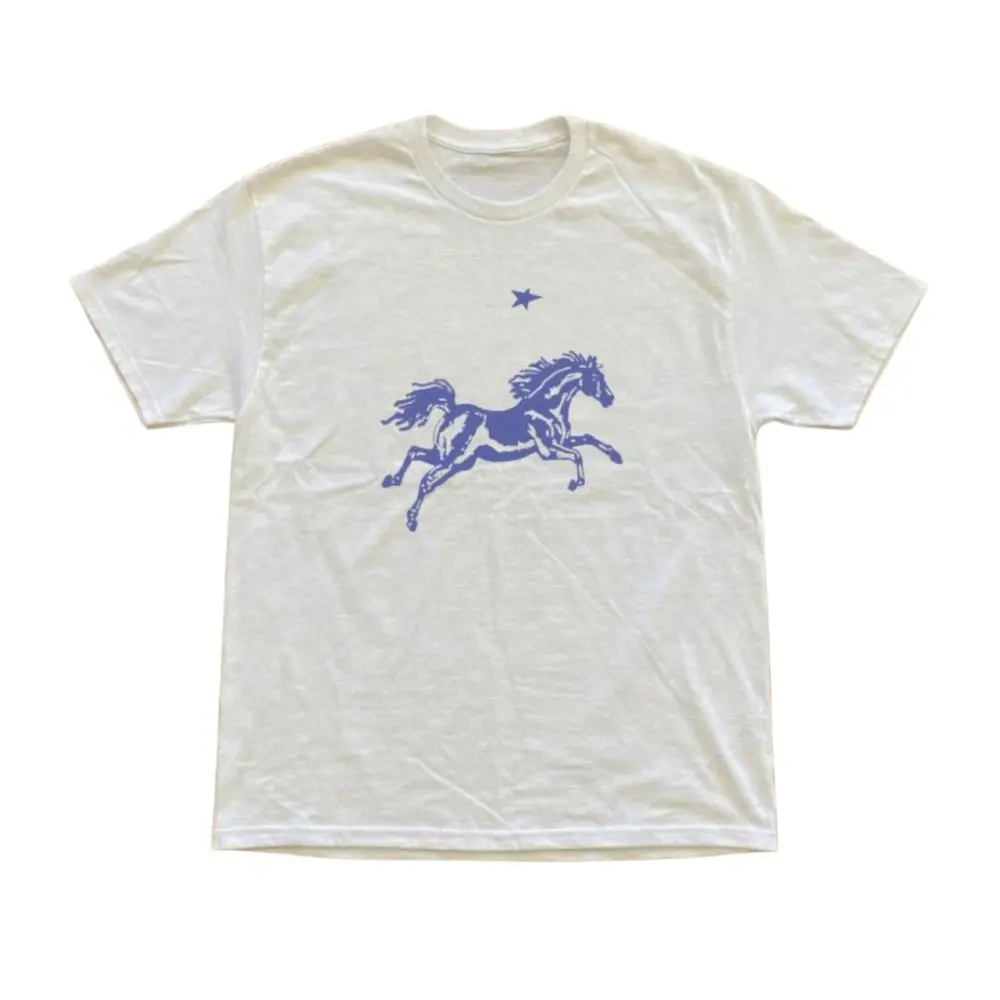 The Blue Running Horse Graphic T-Shirt, Minimal Equestrian Illustration Tee, Vintage Western Shirt, Vintage Streetwear Aesthetic Shirt, Y2K Shirt, Crew Neck Shirt, Gift For Men, Gifrt For Woman