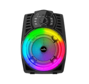 DIGITAL SUNFLASH SF-128 Rechargeable Wireless Portable Multimedia 8-Inch Speaker System Built-in Bluetooth, FM Radio, Karaoke Microphone Included, USB Port, MicroSD, AUX, LED Lights Audio Devices Streaming Smartphone