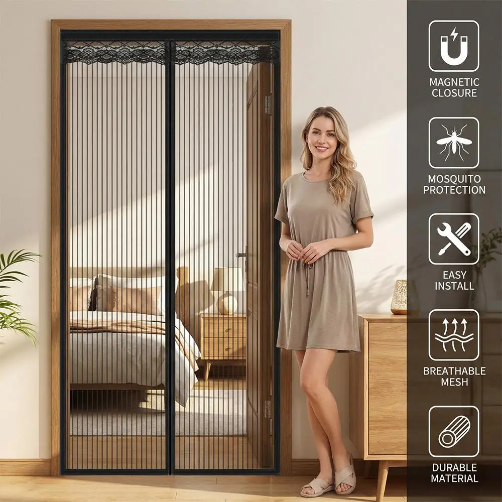 【BackToSchool】Mesh Mosquito Door Curtain - Breathable Magnetic Closure, Easy To Clean, Anti-Insect Dustproof Mesh, Bug Screen, Door Panel, Magnetic Cover, Mosquito Net Outdoor Screen Fence, Anti-Insect Dustproof Mesh Gates, Bug Screen Gates