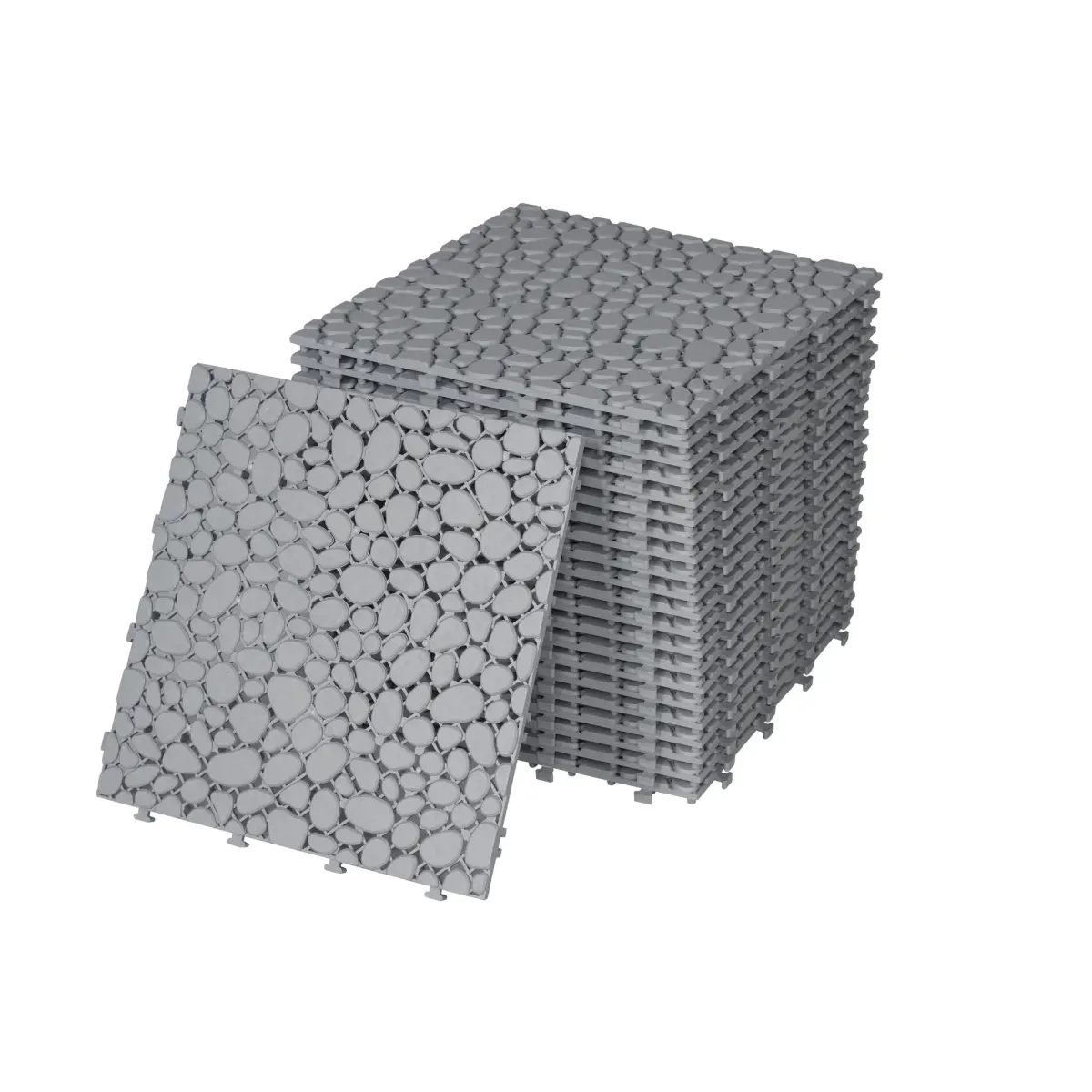 Interlocking Plastic Decking Tiles (12x12x0.56in) - Weatherproof Outdoor Flooring with Non-Slip Surface, Moisture-Proof Design, Drainage Holes, Tool-Free Snap Installation, Cuttable for Patio, Balcony, Interlocking Decking Tiles