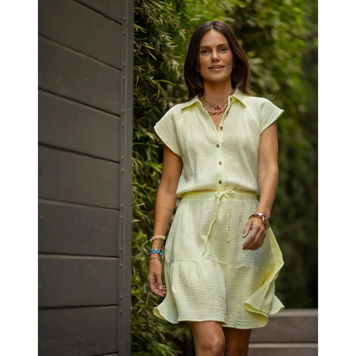 Alex Gauze Dress: Light Limeade