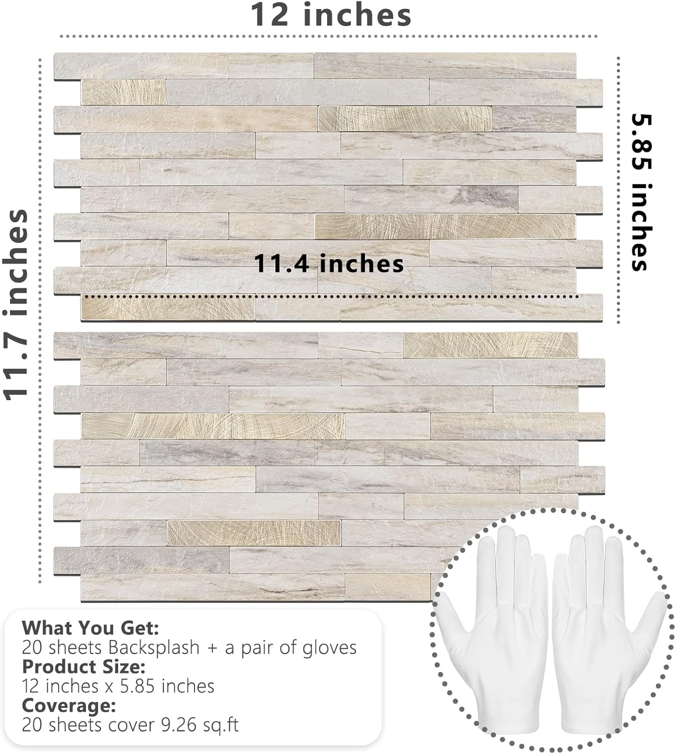 STICKGOO 20 Sheets Peel and Stick Backsplash Tile, Stick on Backsplash for Kitchen and Bathroom, Sunny Beige Look PVC Mixed Metal Gold Self Adhesive Wall Tiles Home Modern