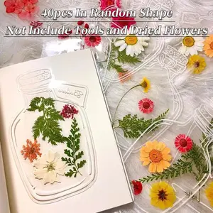 40Pcs DIY Bookmarks, Transparent Dried Flower Spring Bookmarks, Handmade Dried Flower Bookmarks,Flower Bookmarks Maker, Handmade DIY Transparent Beautiful Flower Page Decoration