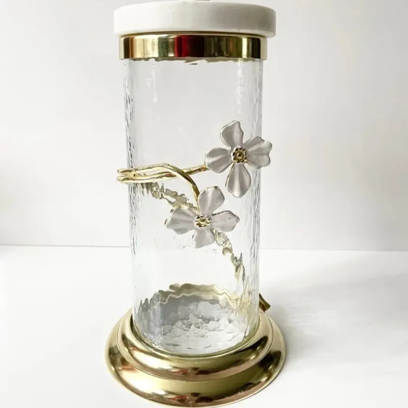 White and Gold Jasmine flower canister set