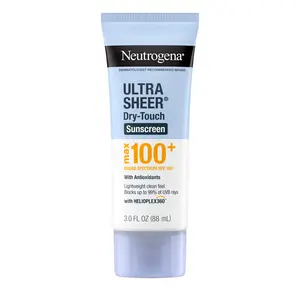 Neutrogena Ultra Sheer Dry-Touch Sunscreen Lotion, Max 100+ Broad Spectrum SPF 100 UVA/UVB Protection, Lightweight, Non-Greasy Sunscreen, Oxybenzone-Free, Antioxidant, Travel Size, 3 fl oz