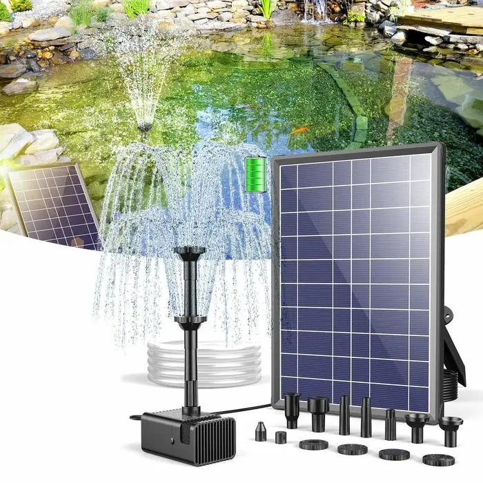 POPOSOAP 8W Solar Pond Fountain with 3600mAh Battery Backup, Solar Bird Bath Fountain Pump, Solar Water Pump for Outdoor Pond, Garden Fountain, Bird Bath Decor, Small Pond Fountain, Backyard Water Feature for Birds & Pets