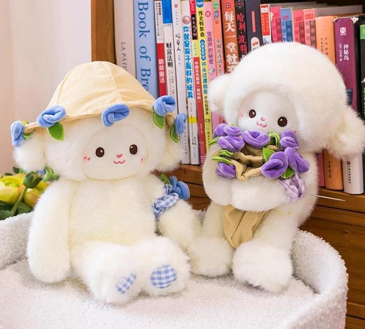 Rose Lamb Plush Toy Series - 20cm Cute Collectible Figure with Carrot Hat & Scarf, Holiday Gifts,soft dolls for home sofa & bed& bag