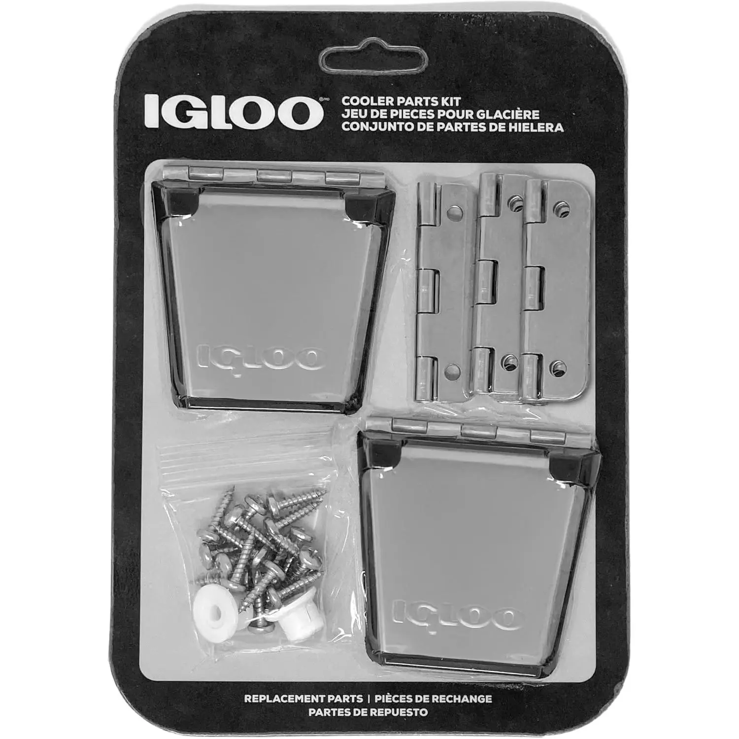 Heavy-Duty Metal Cooler Complete Kit - 2 Igloo Logo-on-Front Latches (2.5" x 1.25"), 3 Door Hinges, Latch Posts, Screws - Marine-Grade, Corrosion-Resistant Stainless Steel Components for Ice Chests
