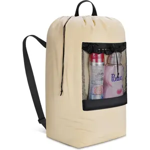 Laundry Bag,  Laundry Backpack with  Straps and Mesh Pocket for Laundromat, Heavy Duty Laundry Bag Backpack for Dirty Clothes for College Dorm/Travel/Apartment, 120L, Khaki