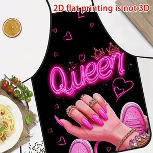 Neon Queen Apron with Rhinestone Nail Art, Heart Crown Decoration, Durable Cooking Apron for Bakers, Chefs, Gardeners, Artists, Funny Apron